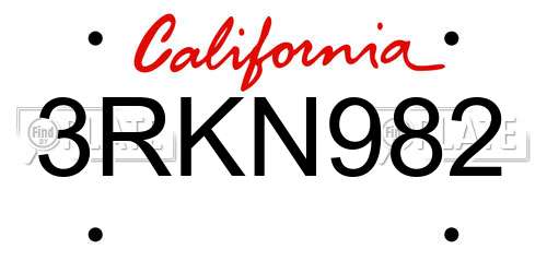 3RKN982 California License Plate