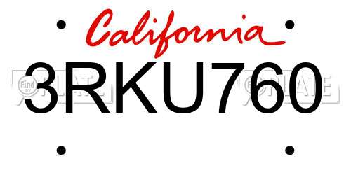 3RKU760 California License Plate