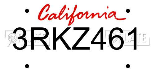 3RKZ461 California License Plate