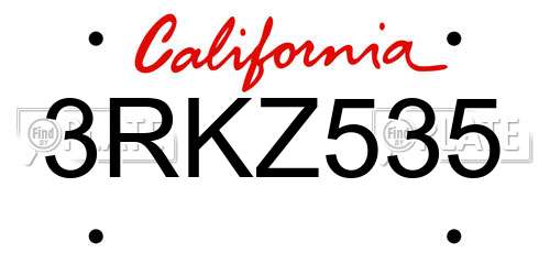 3RKZ535 California License Plate