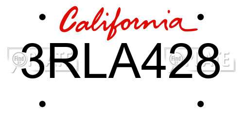3RLA428 California License Plate