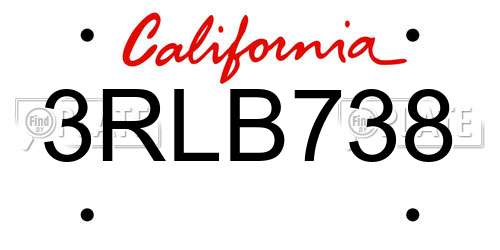 3RLB738 California License Plate