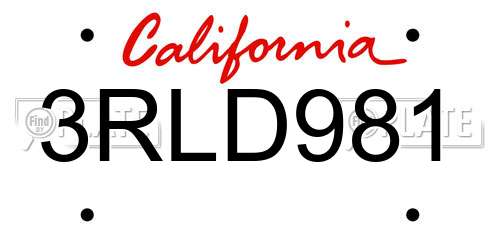 3RLD981 California License Plate