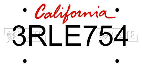 3RLE754 California License Plate