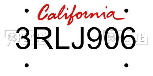 3RLJ906 California License Plate