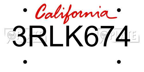 3RLK674 California License Plate
