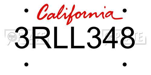 3RLL348 California License Plate