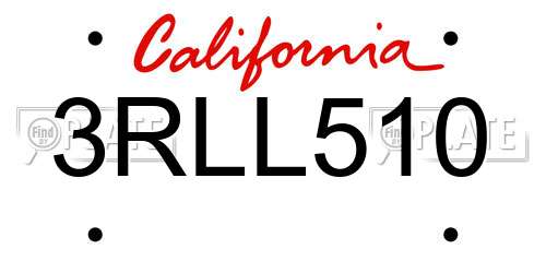 3RLL510 California License Plate