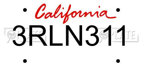 3RLN311 California License Plate