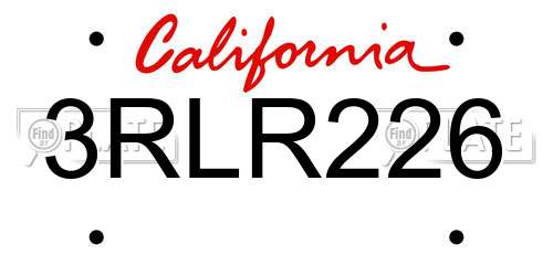 3RLR226 California License Plate