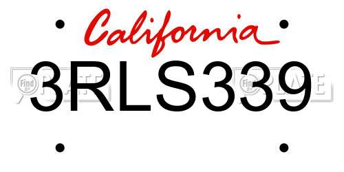 3RLS339 California License Plate