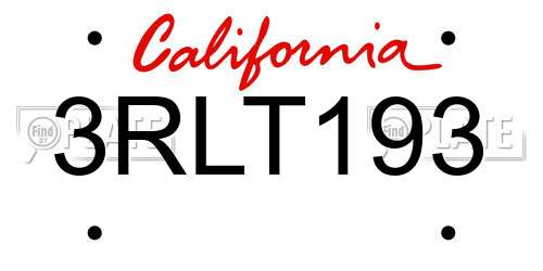 3RLT193 California License Plate