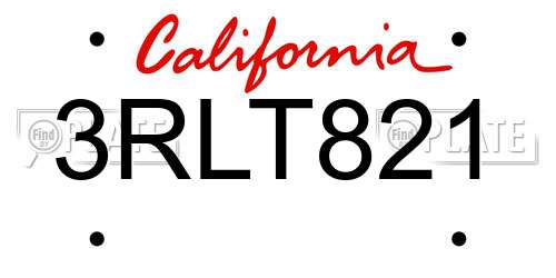 3RLT821 California License Plate