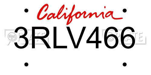 3RLV466 California License Plate