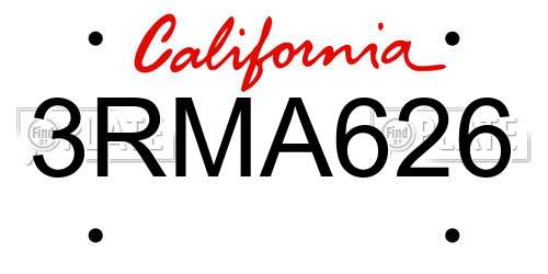3RMA626 California License Plate