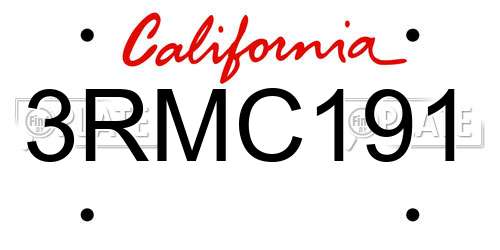 3RMC191 California License Plate