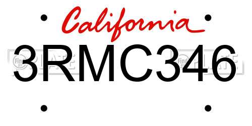 3RMC346 California License Plate