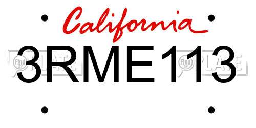 3RME113 California License Plate