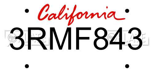3RMF843 California License Plate