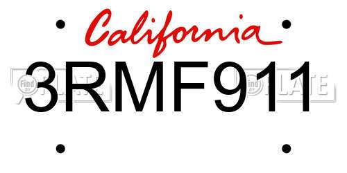 3RMF911 California License Plate