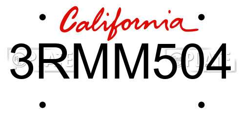 3RMM504 California License Plate