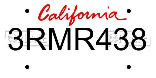 3RMR438 California License Plate