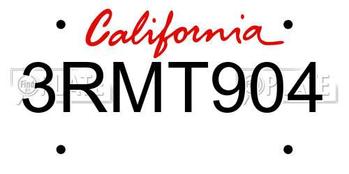 3RMT904 California License Plate