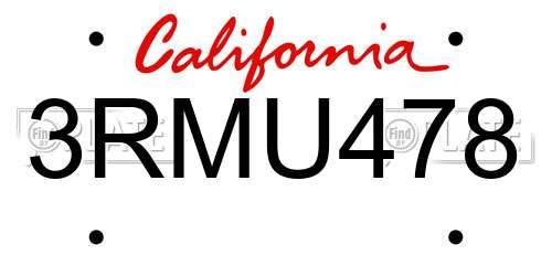 3RMU478 California License Plate