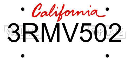 3RMV502 California License Plate