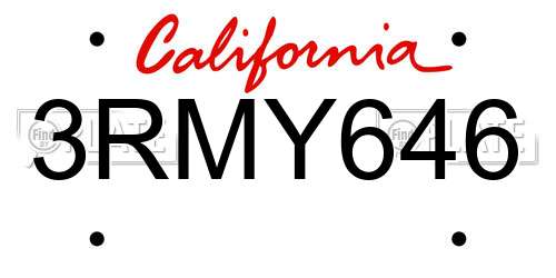3RMY646 California License Plate