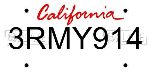 3RMY914 California License Plate
