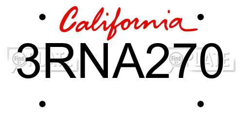 3RNA270 California License Plate