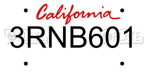 3RNB601 California License Plate