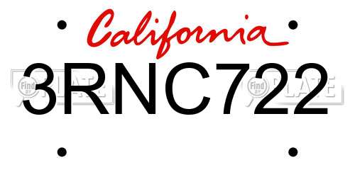 3RNC722 California License Plate