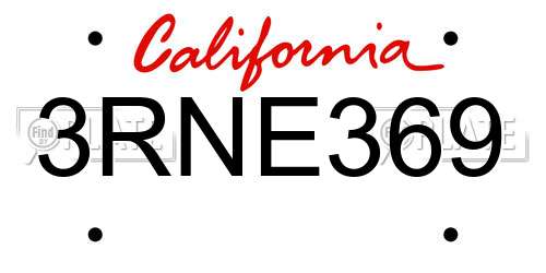 3RNE369 California License Plate