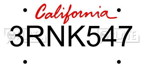 3RNK547 California License Plate