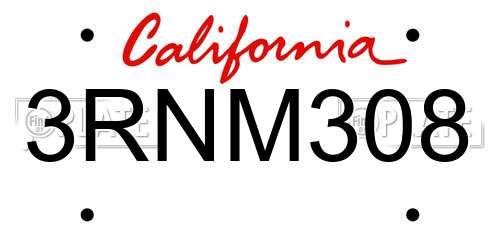 3RNM308 California License Plate