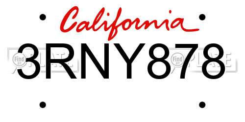 3RNY878 California License Plate