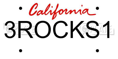 3ROCKS1 California License Plate