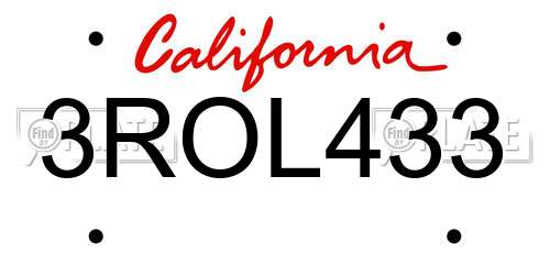 3ROL433 California License Plate