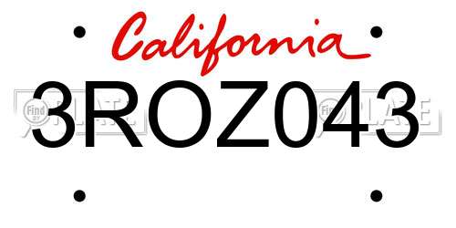 3ROZ043 California License Plate