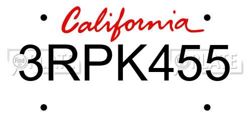 3RPK455 California License Plate