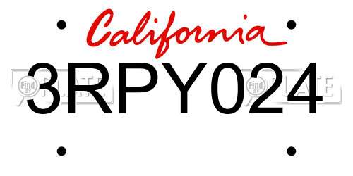 3RPY024 California License Plate