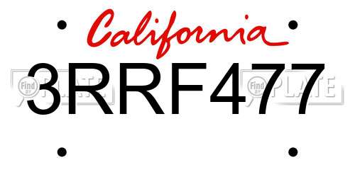 3RRF477 California License Plate