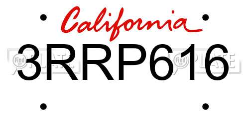 3RRP616 California License Plate