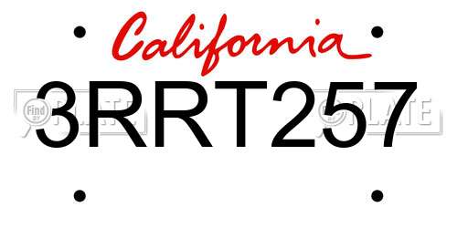 3RRT257 California License Plate