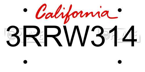 3RRW314 California License Plate