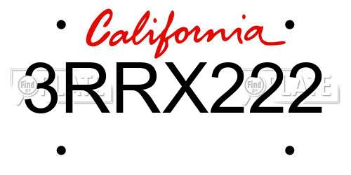 3RRX222 California License Plate