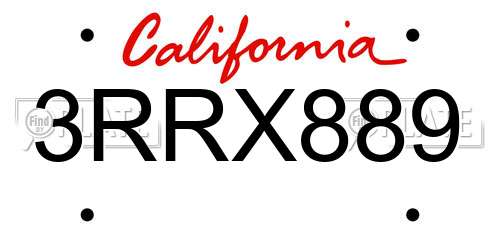 3RRX889 California License Plate