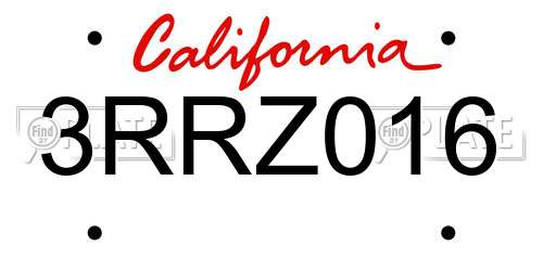 3RRZ016 California License Plate